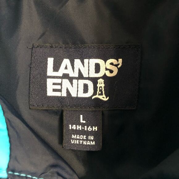 Lands’ End Youth Boys Teal Mock Neck Puffer Jacket Reg Size Large 14H-16H - Picture 2 of 10